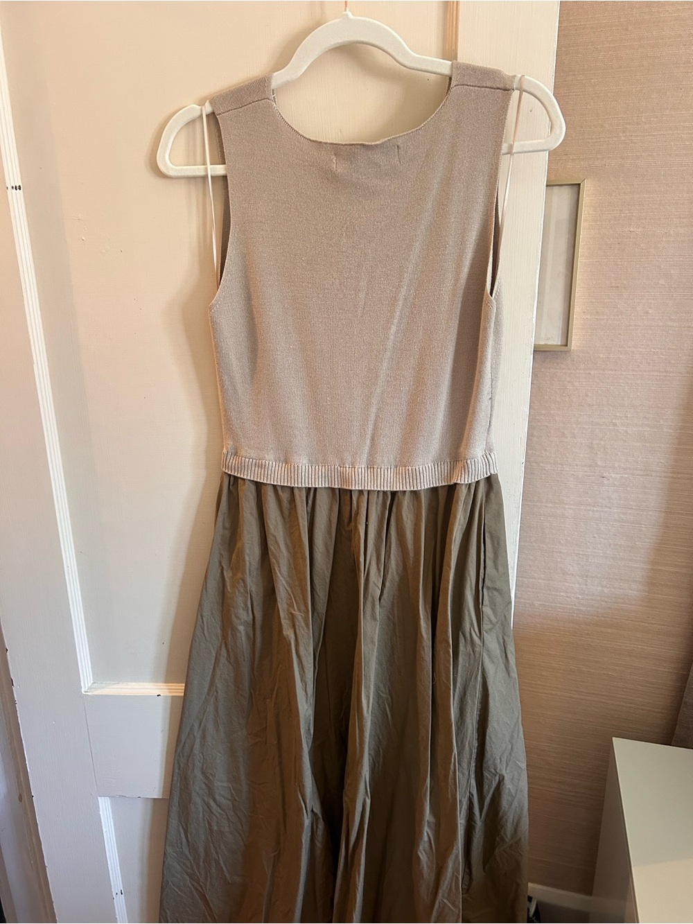 Taylor Two-Tone V-Neck Sleeveless Dress in Beige - Picture 3 of 3